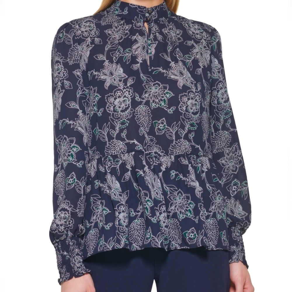 Tommy Hilfiger Women's Floral Blouse - Midnight Navy, Size: Large